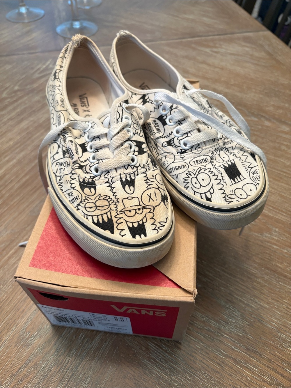 Vans Kevin Lyons White Canvas Sneakers with Black Doodle Print